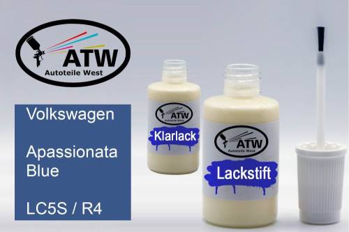 Volkswagen, Apassionata Blue, LC5S / R4: 20ml Lackstift + 20ml Klarlack - Set, von ATW Autoteile West.